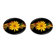 Sun Flower Blossom Bloom Particles Cufflinks (oval) by Nexatart