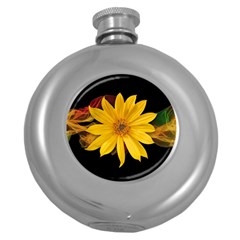 Sun Flower Blossom Bloom Particles Round Hip Flask (5 Oz) by Nexatart