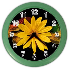 Sun Flower Blossom Bloom Particles Color Wall Clocks by Nexatart