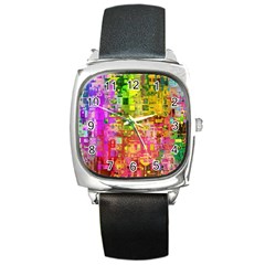 Color Abstract Artifact Pixel Square Metal Watch by Nexatart