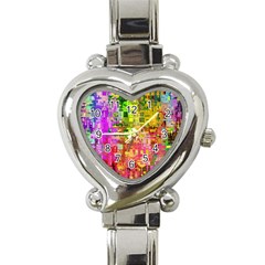 Color Abstract Artifact Pixel Heart Italian Charm Watch by Nexatart