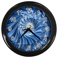 Blue Fractal Abstract Spiral Wall Clocks (black) by Nexatart