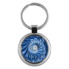 Blue Fractal Abstract Spiral Key Chains (round)  by Nexatart