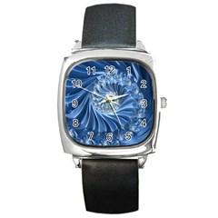 Blue Fractal Abstract Spiral Square Metal Watch by Nexatart