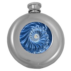 Blue Fractal Abstract Spiral Round Hip Flask (5 Oz) by Nexatart