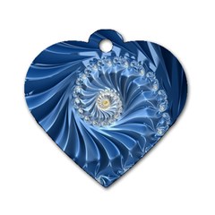 Blue Fractal Abstract Spiral Dog Tag Heart (two Sides) by Nexatart