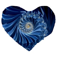 Blue Fractal Abstract Spiral Large 19  Premium Heart Shape Cushions by Nexatart