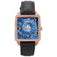 Blue Fractal Abstract Spiral Rose Gold Leather Watch  by Nexatart