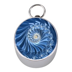 Blue Fractal Abstract Spiral Mini Silver Compasses by Nexatart