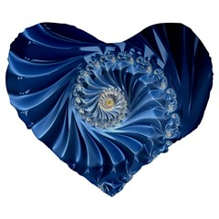 Blue Fractal Abstract Spiral Large 19  Premium Flano Heart Shape Cushions by Nexatart