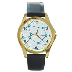 Network Social Abstract Round Gold Metal Watch by Nexatart