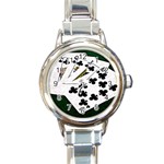 Poker Hands   Royal Flush Clubs Round Italian Charm Watch Front