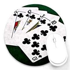 Poker Hands   Royal Flush Clubs Round Mousepads by FunnyCow