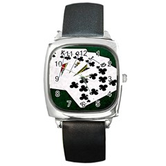 Poker Hands   Royal Flush Clubs Square Metal Watch by FunnyCow