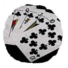 Poker Hands   Royal Flush Clubs Large 18  Premium Round Cushions by FunnyCow