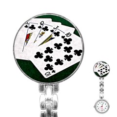 Poker Hands   Royal Flush Clubs Stainless Steel Nurses Watch by FunnyCow