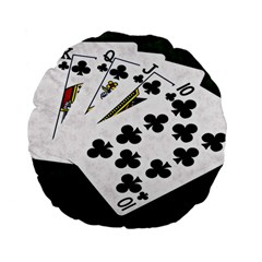 Poker Hands   Royal Flush Clubs Standard 15  Premium Flano Round Cushions by FunnyCow