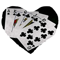 Poker Hands   Royal Flush Clubs Large 19  Premium Flano Heart Shape Cushions by FunnyCow