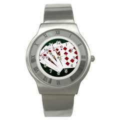 Poker Hands   Royal Flush Diamonds Stainless Steel Watch by FunnyCow