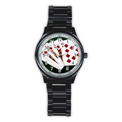 Poker Hands   Royal Flush Diamonds Stainless Steel Round Watch by FunnyCow