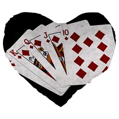 Poker Hands   Royal Flush Diamonds Large 19  Premium Flano Heart Shape Cushions by FunnyCow