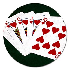 Poker Hands   Royal Flush Hearts Magnet 5  (round) by FunnyCow