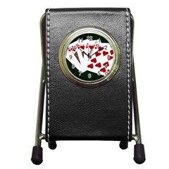 Poker Hands   Royal Flush Hearts Pen Holder Desk Clocks by FunnyCow