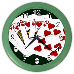 Poker Hands   Royal Flush Hearts Color Wall Clocks by FunnyCow