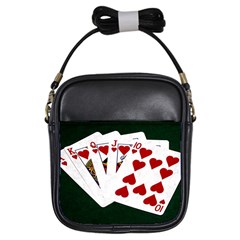 Poker Hands   Royal Flush Hearts Girls Sling Bags by FunnyCow