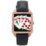 Poker Hands   Royal Flush Hearts Rose Gold Leather Watch  Front