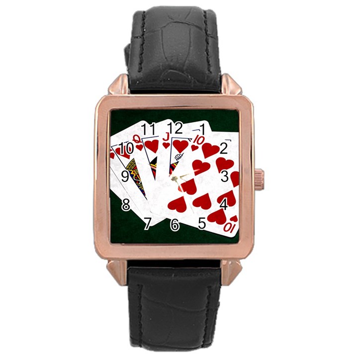 Poker Hands   Royal Flush Hearts Rose Gold Leather Watch 