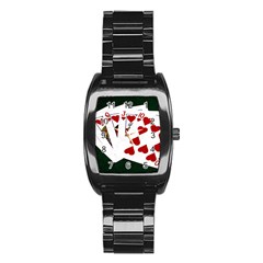 Poker Hands   Royal Flush Hearts Stainless Steel Barrel Watch by FunnyCow