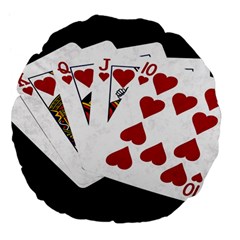 Poker Hands   Royal Flush Hearts Large 18  Premium Flano Round Cushions by FunnyCow