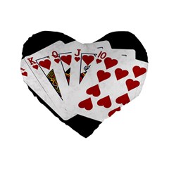 Poker Hands   Royal Flush Hearts Standard 16  Premium Flano Heart Shape Cushions by FunnyCow