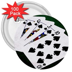 Poker Hands   Royal Flush Spades 3  Buttons (100 Pack)  by FunnyCow