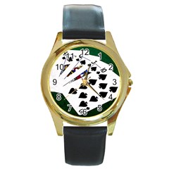 Poker Hands   Royal Flush Spades Round Gold Metal Watch by FunnyCow