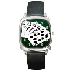 Poker Hands   Royal Flush Spades Square Metal Watch by FunnyCow