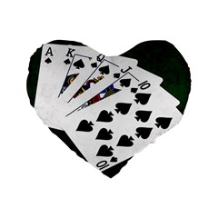 Poker Hands   Royal Flush Spades Standard 16  Premium Heart Shape Cushions by FunnyCow