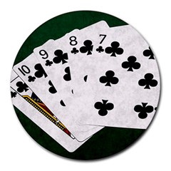 Poker Hands   Straight Flush Clubs Round Mousepads by FunnyCow