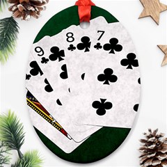 Poker Hands   Straight Flush Clubs Ornament (oval) by FunnyCow