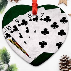 Poker Hands   Straight Flush Clubs Ornament (heart) by FunnyCow