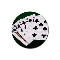 Poker Hands   Straight Flush Clubs Rubber Round Coaster (4 Pack)  by FunnyCow