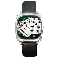 Poker Hands   Straight Flush Clubs Square Metal Watch by FunnyCow