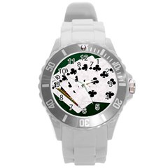 Poker Hands   Straight Flush Clubs Round Plastic Sport Watch (l) by FunnyCow