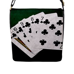 Poker Hands   Straight Flush Clubs Flap Messenger Bag (l)  by FunnyCow