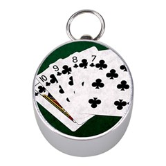 Poker Hands   Straight Flush Clubs Mini Silver Compasses by FunnyCow