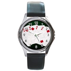 Poker Hands   Straight Flush Diamonds Round Metal Watch by FunnyCow