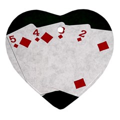 Poker Hands   Straight Flush Diamonds Ornament (heart) by FunnyCow