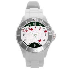 Poker Hands   Straight Flush Diamonds Round Plastic Sport Watch (l) by FunnyCow