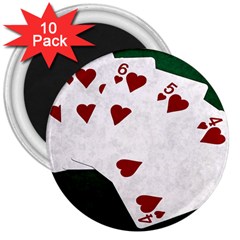 Poker Hands Straight Flush Hearts 3  Magnets (10 Pack)  by FunnyCow